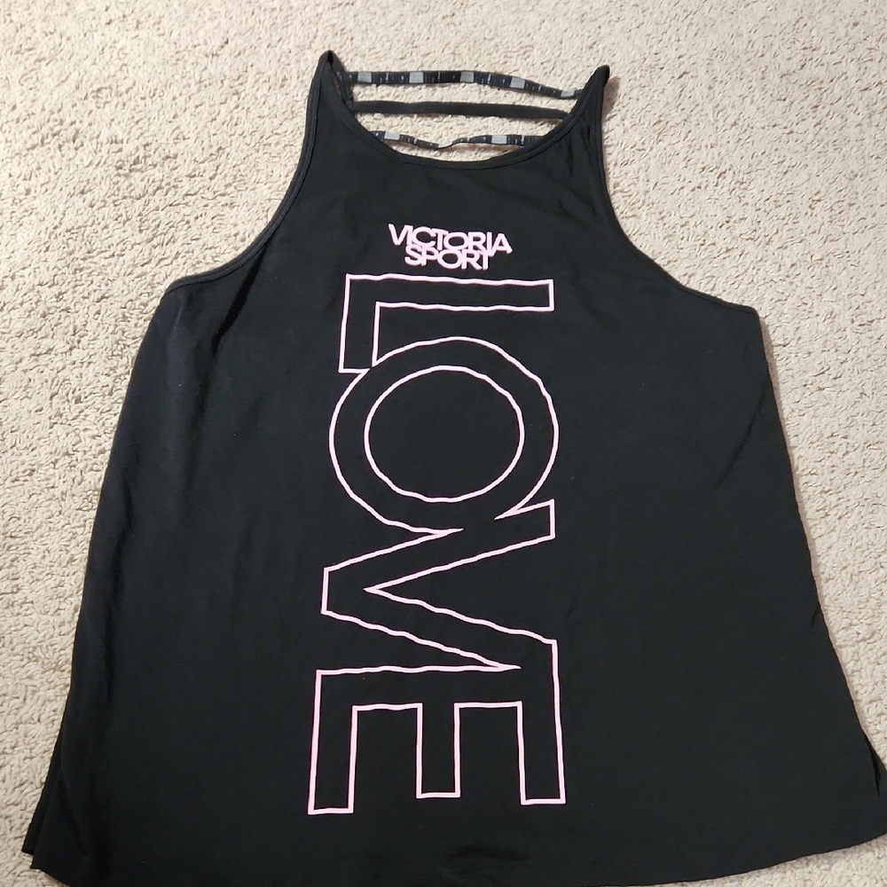 Victoria's Secret Victoris Sport Black Strappy Back LOVE Tank Top Sz L